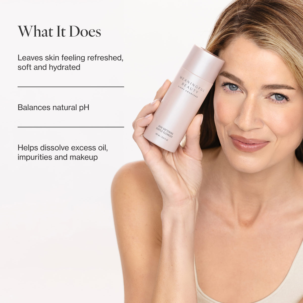 Infographic listing the key benefits of Skin Softening Gentle Cleanser