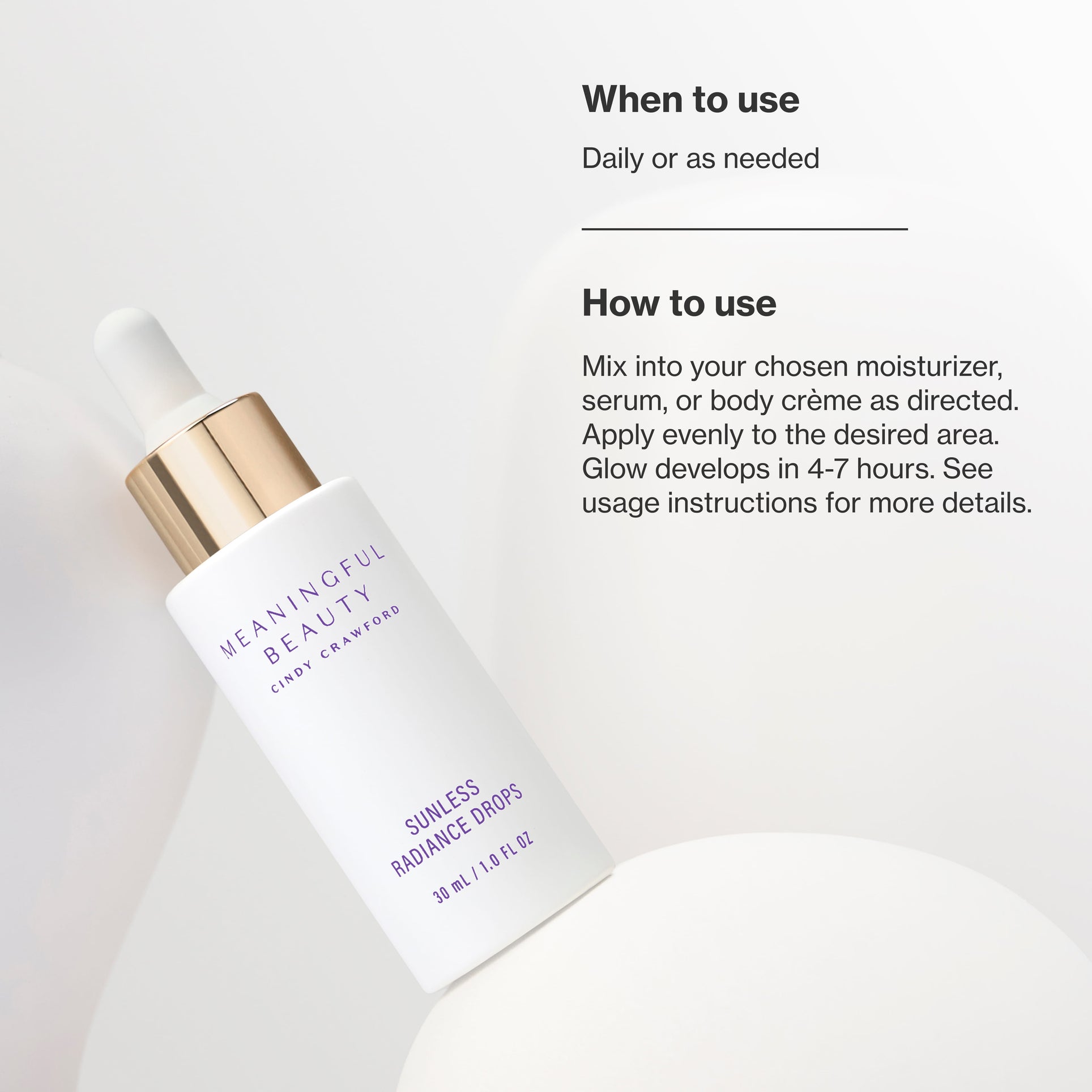 Infographic showing how to use Sunless Radiance Drops