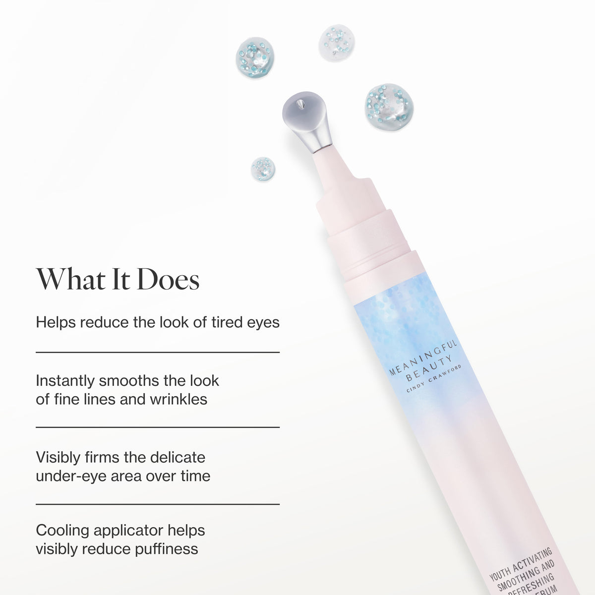 Infographic listing the key benefits of Youth Activating Smoothing and Refreshing Eye Serum