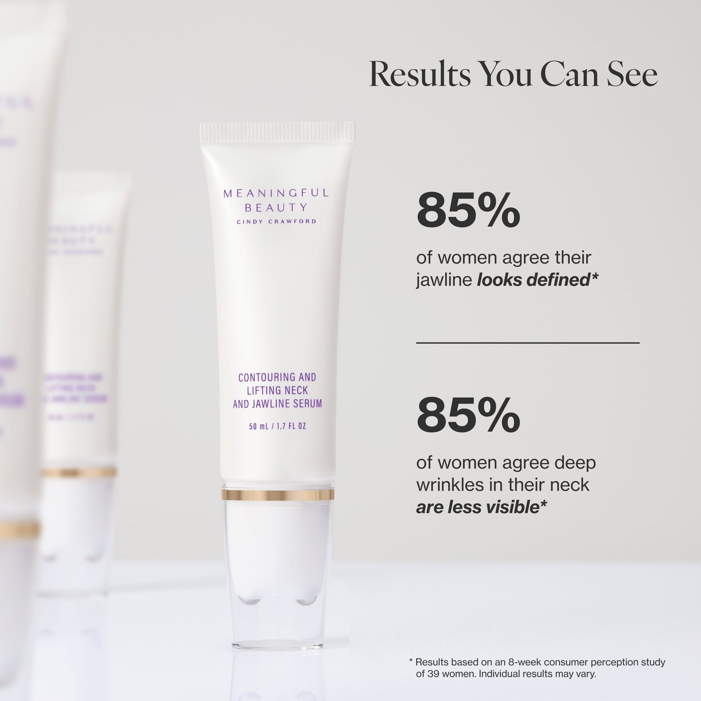 Infographic showing clinical claim results for Contouring and Lifting Neck and Jawline Serum