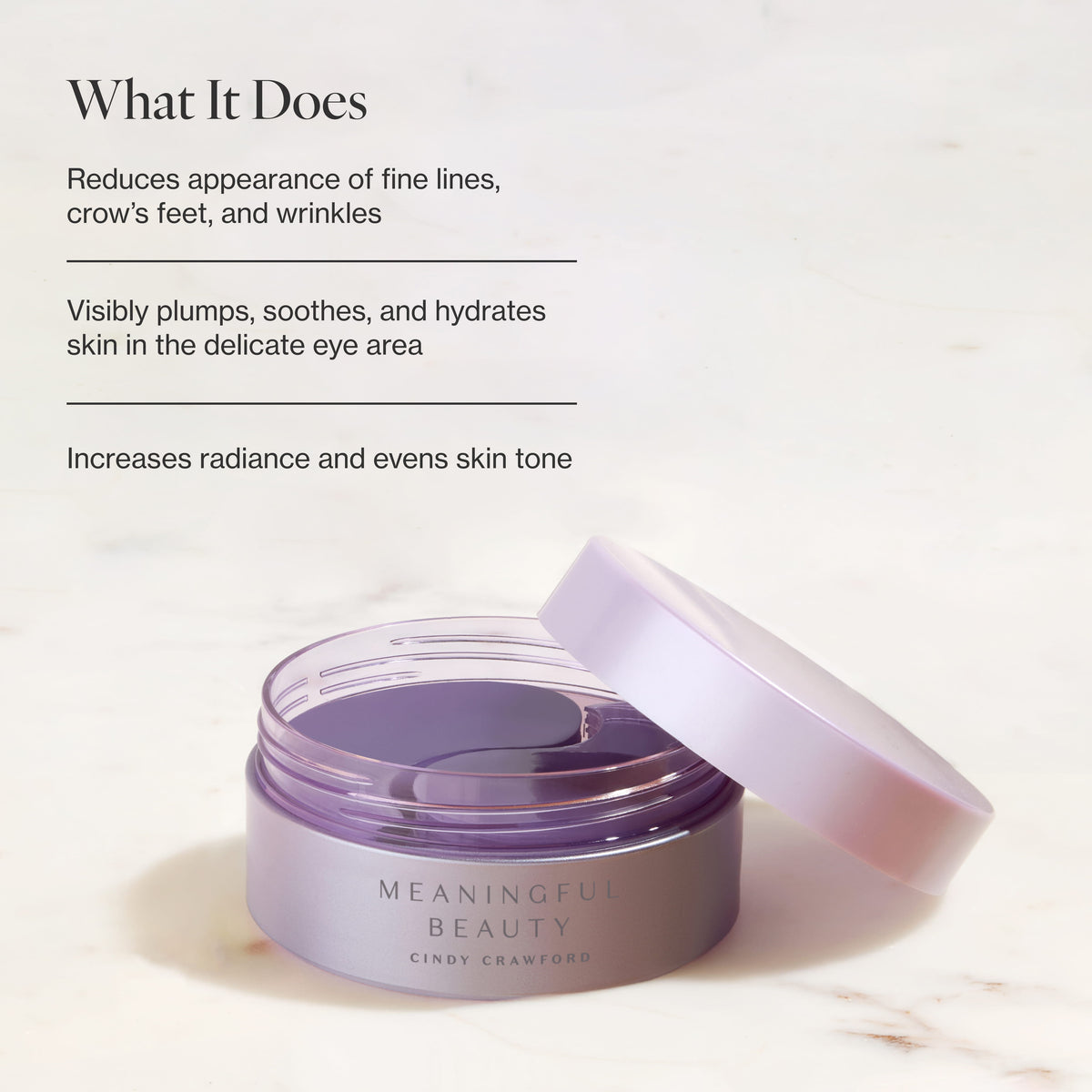 Infographic listing the key benefits of Revive and Brighten Eye Masque