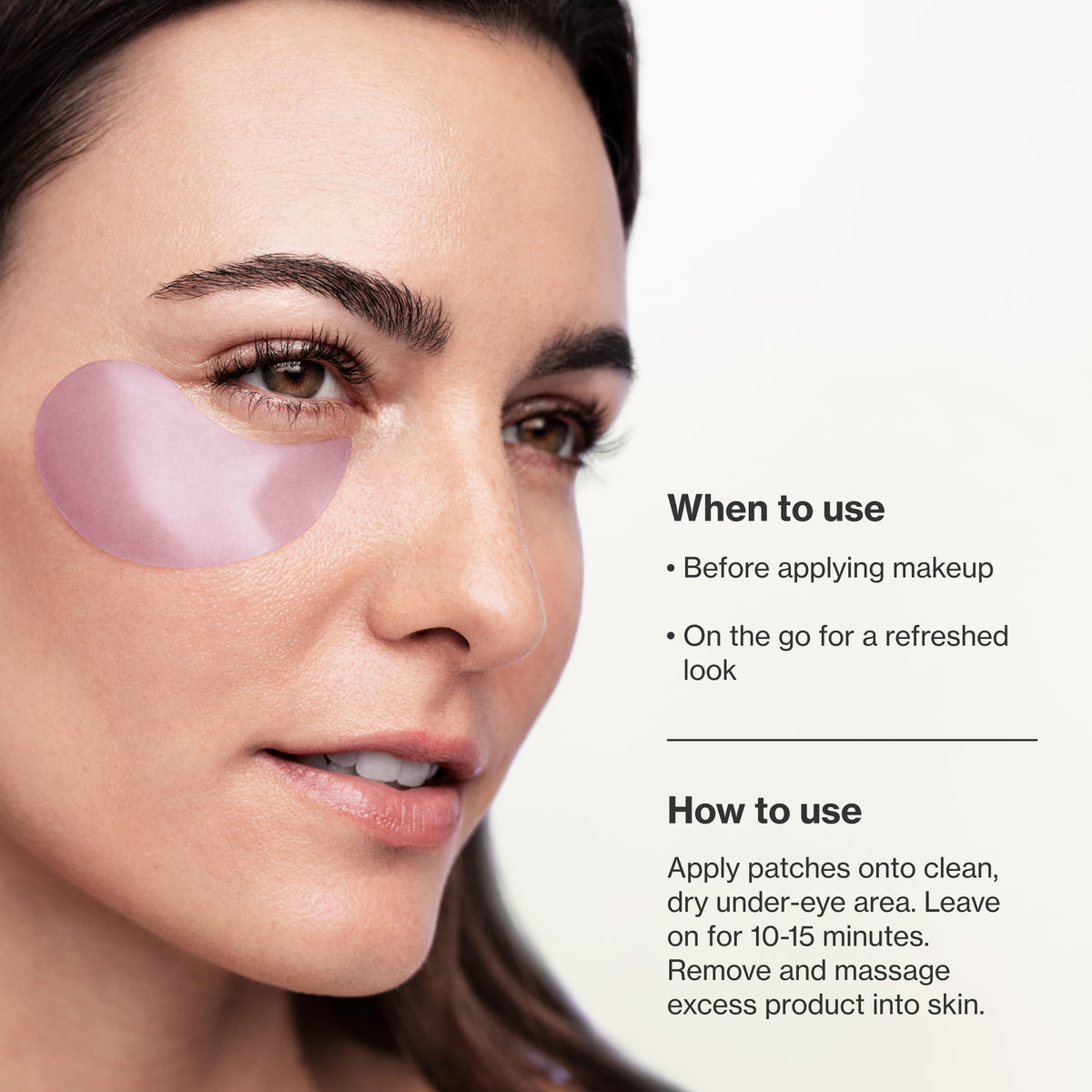 Infographic showing how to use Revive and Brighten Eye Masque