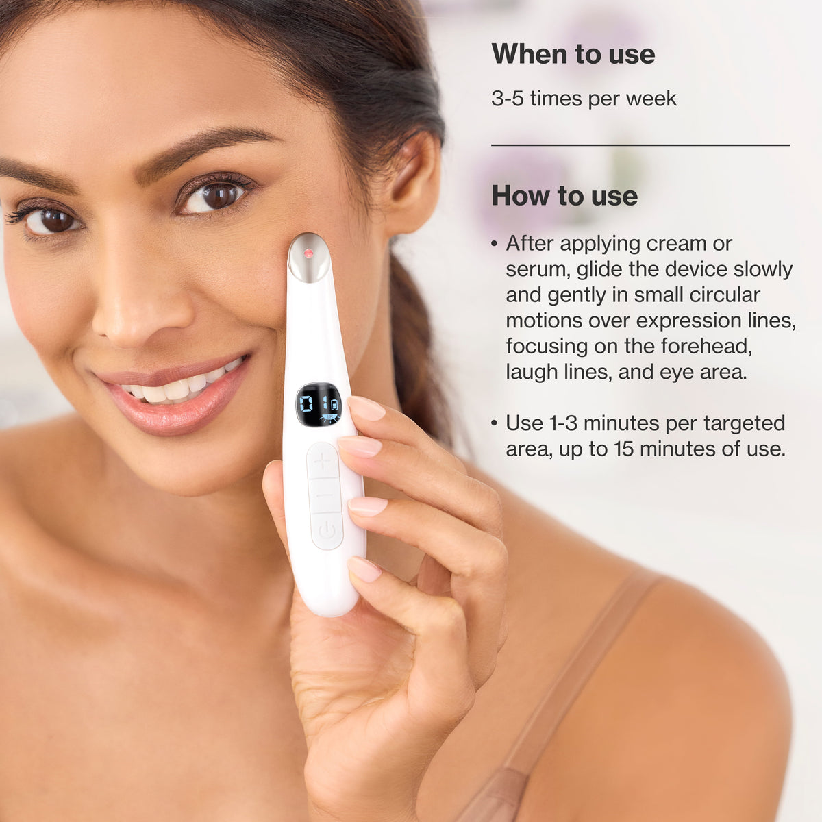 Infographic showing how to use Skin Renewing Facial Tool