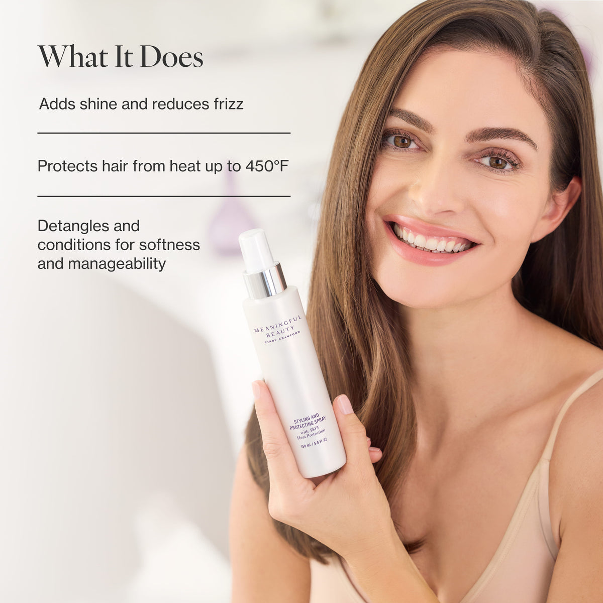 Infographic listing the key benefits of Styling and Protecting Spray