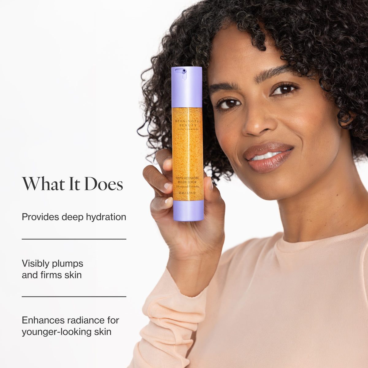 Infographic listing the key benefits of Youth Activating Melon Serum